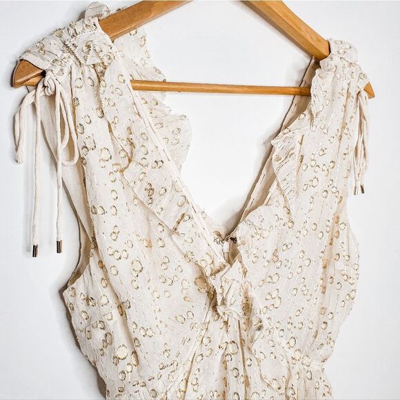 10 Crosby Derek Lam Metallic Ruffle Ivory Gold Fairycore Asymmetrical Top Sz 8 M - Picture 3 of 8